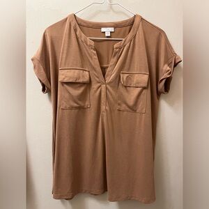J. Jill Brown Flowy Camp Short Sleeve Top (Size S Petite)